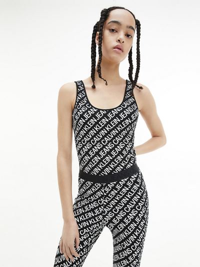 Calvin Klein Ruhák HU237606 | Calvin Klein Milano Jersey All-Over Logo Női Bodysuit Fekete